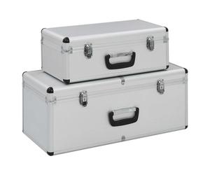 Storage Case Set 2pcs Silver Aluminium/ABS/Wood 62.5x28x27 & 47x23.5x18.5cm Lock