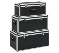 Storage Case Set 3pc Black Aluminium ABS Wood 76x40x36 71x35x32 62.5x28x27 Lock