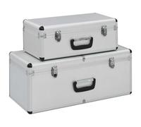 Storage Case Set of 2 Silver Aluminium with ABS Wood Reinforced Lockable Carry Handle Scratch-Resistant Ideal for Tool Box Workshop Garage Transport and Organiser System