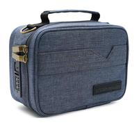 Storage Case with TSA Combination Portable Lock Bag, Carbon Lined Medicine Lockable Box, Travel Pack & Home Secured odor-resistant Organizer Divider Jars Accessories, Removable Tray (Blue)