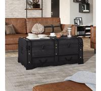 Storage Chest Black Plywood 90x51x42cm Vintage Coffee Table Trunk Large Vintage