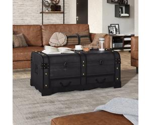 Storage Chest Black Plywood 90x51x42cm Vintage Coffee Table Trunk Large Vintage