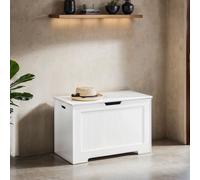 Storage Chest, Entryway Shoe Storage Bench with 2 Safety Hinges, White