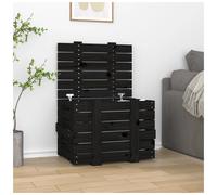 Storage Chest Large Black Solid Pinewood 58x40.5x42cm Untreated Rustic Lid Bench
