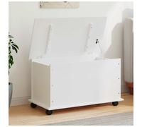 Storage Chest Solid Pine Wood 73x39.5x43 cm White With Wheels 70L Hinged Lid