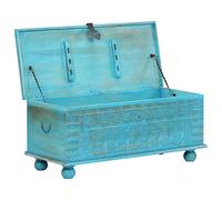 Storage Chest Solid Wood Mango Blue 100 x 40 x 41 cm, Seat Chest with Lid, Storage Box for Bedroom Living Room, Vintage Antique Wooden Chest as Toy Box and Laundry Chest
