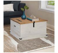 Storage Chest White Solid Pine Wood 91x91x47cm Dual Compartment Coffee Table Top
