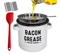 Storage Container for Grease in the Kitchen, 1200 ml Oil Storage Including Spatula, Strainer for Storing Bacon Grease - For Holidays, Camping, Thanksgiving, Restaurant, Baking, Roasting and