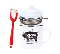 Storage Container for Grease in the Kitchen - Storage Container for 1200 ml Oil | Cooking Fat Container with Strainer and Spatula - For Kitchen Baking Holidays Weekend Breakfast Brunch and Family Meal