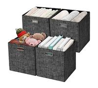 Storage Cube Basket Bin,Foldable Closet Organizer Shelf Cabinet Bookcase Boxes,Thick Fabric Drawer Container (4, Black)