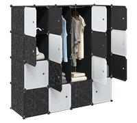 Storage Cube Organiser 16-Cube Black/White PP 109.5x46.5x143cm with Rods &Hooks