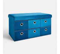Storage Cube Unit 6 Draw Ottoman Space Saving Velvet Chest Shoe Organiser OHS Teal One Size