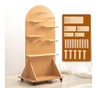 Storage Display Rack Shelf Organizer Multi-Layers Rack，Pegboard Panels, Wood Pegboard Organizer with Casters, Movable Display Stand, Large Peg Board Kit for Storage and Organization