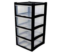 Storage Drawer Unit 4 Tier | Large Black Plastic Organizer Chest Drawer Tower Unit Cabinet Trolley |Heavy Duty Home Bedroom Kitchen Office School | 39 DEPTH x 39 WIDTH x 82 HEIGHT cm