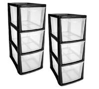 Storage Drawer Unit A5 | 2 Pack 3 Tier Medium Black | Homes Kitchen Schools Offices Desktop Organizer Table Top Stationary Art Supplies Shoes Small Toys Bath Items | 27D x 19W x 48H cm