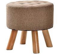 Storage footstool Round Foot Stools Upholstered Pouffe Chair Change Shoe Stool with Removable Linen Cover and Solid Wood 4 Legs (Color : Khaki) Upholstered stool (Color : K