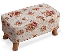 Storage footstool Stool Foot Stool Change Shoe Stool Upholstered Footrest Wooden Dust-proof Stand Chair Bench Flowers Linen Fabric Seat Cushion with 4 Wood Legs for Hallway