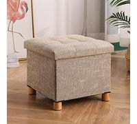 Storage Footstool with Cotton Linen Upholstery, Stylish Square Shoe Changing Ottoman for Living Room & Bedroom - Ideal for Home Organization and Décor