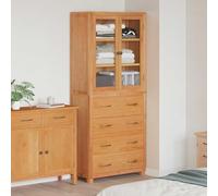 Storage Furniture Set with Drawers and Glass Doors, Brown Wood Material with Solid Oak and Pine, 80 x 35 x 185 cm, for Living Room, Bedroom, Storage and Organiser System