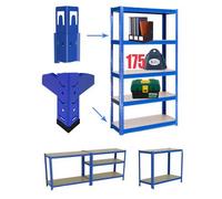 Storage Garage Shelving Unit 5 Tier 150cm x 75cm x 30cm Heavy Duty (175KG Per Shelf) 875KG Capacity Racking Multipurpose Shelves for Warehouse Weatherproof Shed Office Greenhouse Workshop Blue