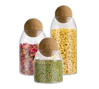 Storage Glass Jar with Ball Cork Lid, 3Pcs Glass Canisters with Cork Ball