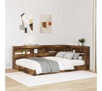 Storage Headboard 150x200cm Smoked Oak Engineered Wood Shelves USB Charger Extra