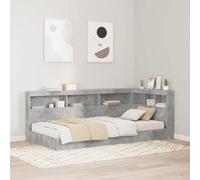 Storage Headboard Concrete Grey 90x190cm Engineered Wood L-Shape w/ USB Shelves