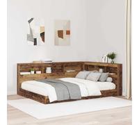 Storage Headboard Old Wood 160x200cm Engineered Wood w/ Charging USB +L Shelves