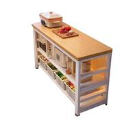 Storage Island Large Worktop Bar Table - Multi-Functional Shelves for Kitchen, Coffee Station, Microwave Support, Ideal for Bathroom and Dining Room