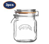 Storage Jar 1.5L Round Glass Food Preserving Cliptop Sugar Coffee Container 3Pc