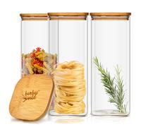 Storage Jars Air tight Bamboo Top Lid Kitchen Container Pots 1500ml x 3 pcs