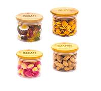 Storage Jars with Bamboo Lids Silicone Ring Airtight Glass Kitchen Food Storage Containers Clear Food Canister Includes Sticker and Chalk M&B (500ml - 4 Pack)