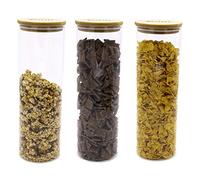 Storage Jars with Bamboo Lids Silicone Ring Airtight Glass Kitchen Food Storage Containers Clear Food Canister Includes Sticker and Chalk M&B (2500ml - 3 Pack)