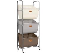 STORAGE MANIAC 120 Liters Vertical Rolling Laundry Hamper, 3 Section Laundry Sorter with Wheels and 2 Breaks, 3-tier Laundry Baskets for Small Space, Dorm, Laundry Room, Closet, Multicolored 3-tier