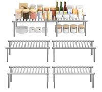 STORAGE MANIAC 2-Pack Expandable Kitchen Counter and Cabinet Shelf, Storage Rack Organizer for Kitchen, Cabinet, Bathroom, Grey