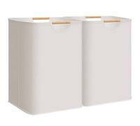 STORAGE MANIAC 2-Pack Large Laundry Hamper, 100L (26.4 Gal) Collapsible Laundry Basket with Bamboo Handles, Freestanding Waterproof Clothes Hamper for Laundry Room, Bedroom, Dorm, Towels, Toys, White