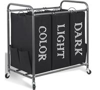 STORAGE MANIAC 3 Section Laundry Sorter, 3 Bag Laundry Hamper Cart with Heavy Duty Rolling Lockable Wheels and Removable Bags, Black