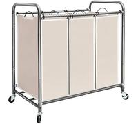 STORAGE MANIAC 3 Section Laundry Sorter, 3 Bag Laundry Hamper Cart with Heavy Duty Rolling Lockable Wheels and Removable Bags, Beige