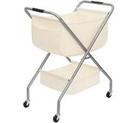 STORAGE MANIAC Collapsible Laundry Cart with Wheels 31.5"H Rolling Laundry Hamper Clothes Basket with Wheels, Canvas Liner Sturdy Steel Frame Folding for Small Narrow Space Easy Storage, Beige