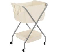 STORAGE MANIAC Collapsible Laundry Cart with Wheels 35.6"H Removable Canvas Bag Rolling Laundry Hamper Clothes Basket with Wheels, Sturdy Steel Frame Folding for Small Narrow Space Easy Storage, Beige