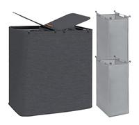 STORAGE MANIAC Double Laundry Hamper, 136L Laundry Sorter with Lid and Removable Bags, Clothes Hamper, Large 2 Section Clothes Basket with Handles for Small Space, Dorm, Closet, Bathroom, Black