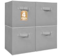 STORAGE MANIAC Fabric Storage Cubes, 4 Pack Grey, 10.5 Inch Collapsible Storage Bins with Handles, Ideal for Closet, Shelves, Offices, Toys