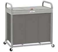 STORAGE MANIAC Laundry Hamper 3 Section with Lid Rolling Laundry Basket | 230L Laundry Sorter Cart 3 Compartment Clothes Hamper on Wheels Metal Handle Oxford Removable Bag Laundry Room Bedroom Gray