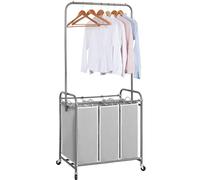 STORAGE MANIAC Laundry Sorter with Hanging Bar, Laundry Hamper Cart with Heavy Duty Rolling Lockable Wheels and Removable Bags, Rolling Laundry Basket Organizer 136L, 3 Section
