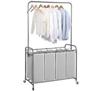 STORAGE MANIAC Laundry Sorter with Hanging Bar, Portable, Removable Laundry Hamper Cart with Heavy Duty Rolling Lockable Wheels and Removable Bags, Rolling Laundry Basket Organizer 181L, 4 Section