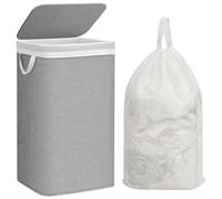STORAGE MANIAC Metal Frame Laundry Hamper with Lid, 90L Tall Laundry Baskets with Removeable Bag, Large Clothes Hamper with PU Tag, Laundry Bin for Dorm, Collage, Bathroom, Bedroom, Gray