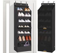 STORAGE MANIAC Over the Door Shoe Organizer with Curtain Dustproof Heavy-Duty Large Deep Pocket Hanging Shoe Organizer for Closet Dorm & Narrow Door Storage Shoe Holder Shoe Rack, 7-Shelf Black 1 Pack