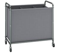 STORAGE MANIAC Rolling Laundry Hamper, 165L Laundry Basket with Lockable Wheels, Triple Clothes Sorter Cart, 3 Bag Clothes Separator Hamper for Closet, Bathroom, Laundrys Room, 3 Section Gray
