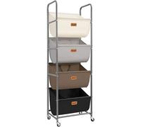 STORAGE MANIAC Vertical Rolling Laundry Hamper, 4 Section Laundry Sorter with Wheels and 2 Breaks, 4-tier Laundry Baskets for Small Space, Dorm, Laundry Room, Closet, Multicolored 4-tier