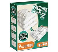 STORAGE MASTER Pack of 9 Jumbo Size Space Saver Bags for Travel and Home Reusable Vacuum Storage Bags Save 80% More Storage Space Work with Vacuum Cleaner (No Pump)